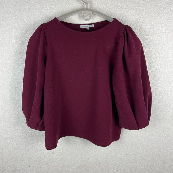 Green Envelope Los Angeles Women's Burgundy Puff Sleeve Blouse Size L - Picture 1 of 4